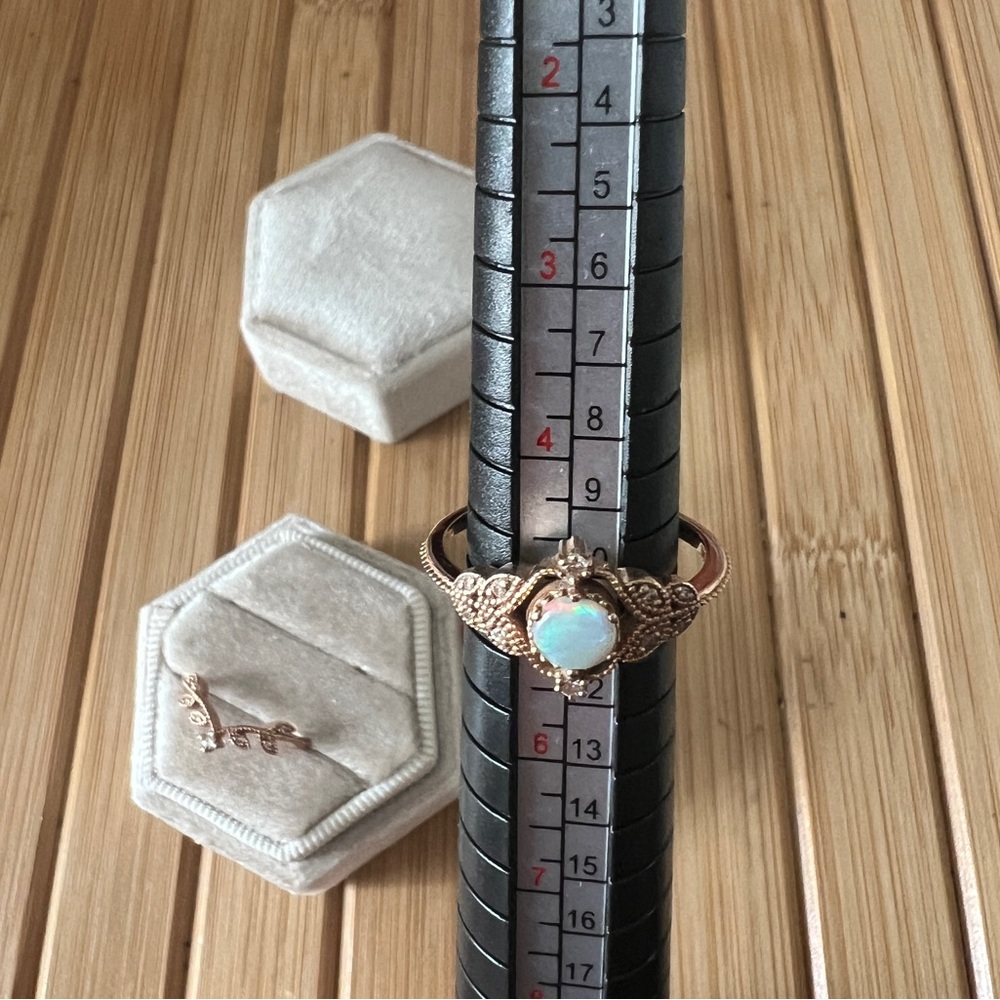 Michellia 14K rose gold + Australian fire opal floral ring set - Picture 8 of 9
